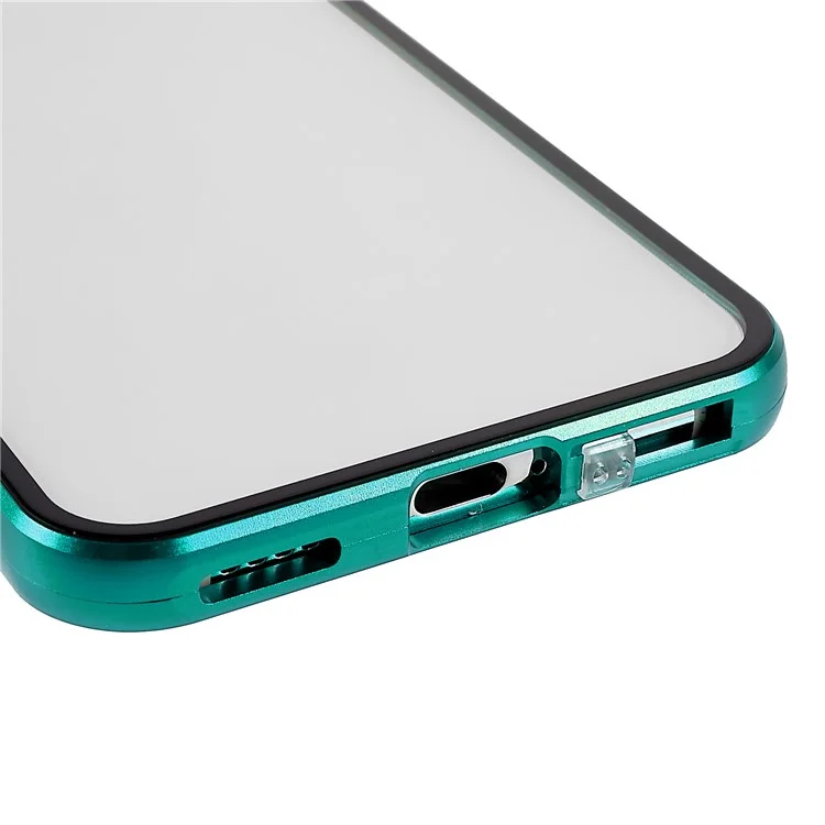Para Samsung Galaxy S22 5G Anti-peep Magnetic Closure Phone Case Marco de metal + Cubierta de protección de cristal templado completa - Verde