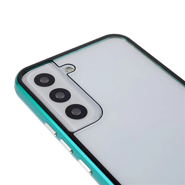 Para Samsung Galaxy S22 5G Anti-peep Magnetic Closure Phone Case Marco de metal + Cubierta de protección de cristal templado completa - Verde