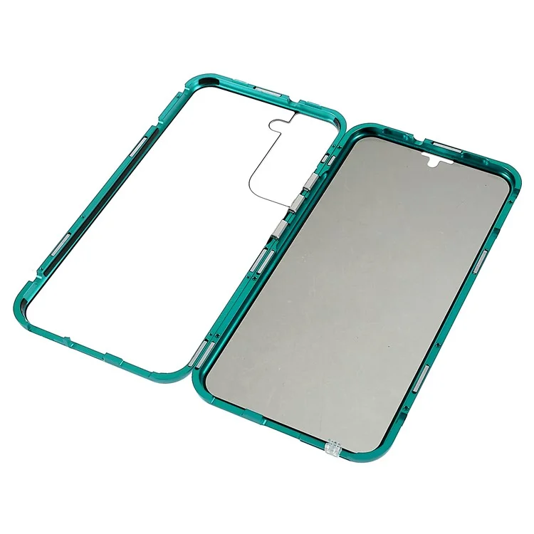 Para Samsung Galaxy S22 5G Anti-peep Magnetic Closure Phone Case Marco de metal + Cubierta de protección de cristal templado completa - Verde