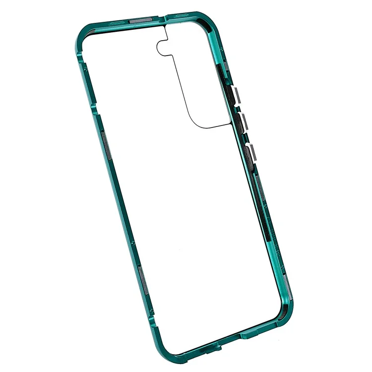 Para Samsung Galaxy S22 5G Anti-peep Magnetic Closure Phone Case Marco de metal + Cubierta de protección de cristal templado completa - Verde