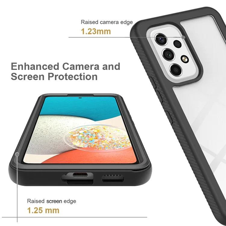 PC+TPU Hybrid Phone Case for 	Samsung Galaxy A53 5G, Complete Covering Design with PET Screen Protector - Black