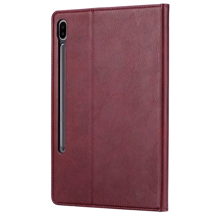 For Samsung Galaxy Tab S8+ Wi-Fi SM-X800 Outer Card Slot Design Shockproof PU Leather Stand Wallet Function Tablet Case Cover with Pen Slot - Wine Red