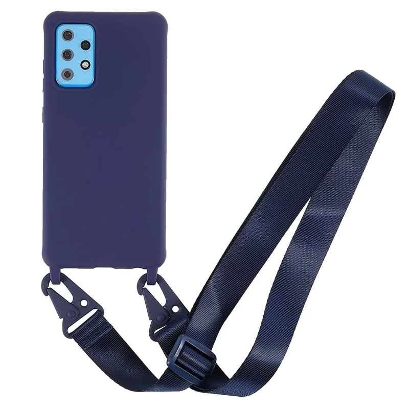 For Samsung Galaxy A53 5G Flexible Matte TPU Phone Cover with Wide Strap All-Round Protection Case - Dark Blue
