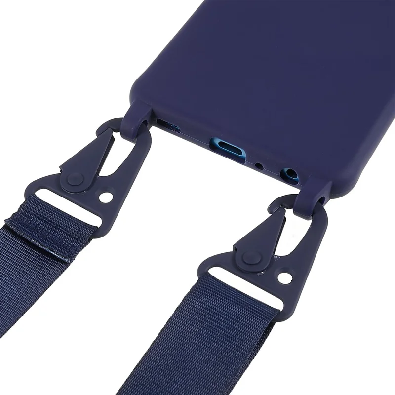 For Samsung Galaxy A53 5G Flexible Matte TPU Phone Cover with Wide Strap All-Round Protection Case - Dark Blue