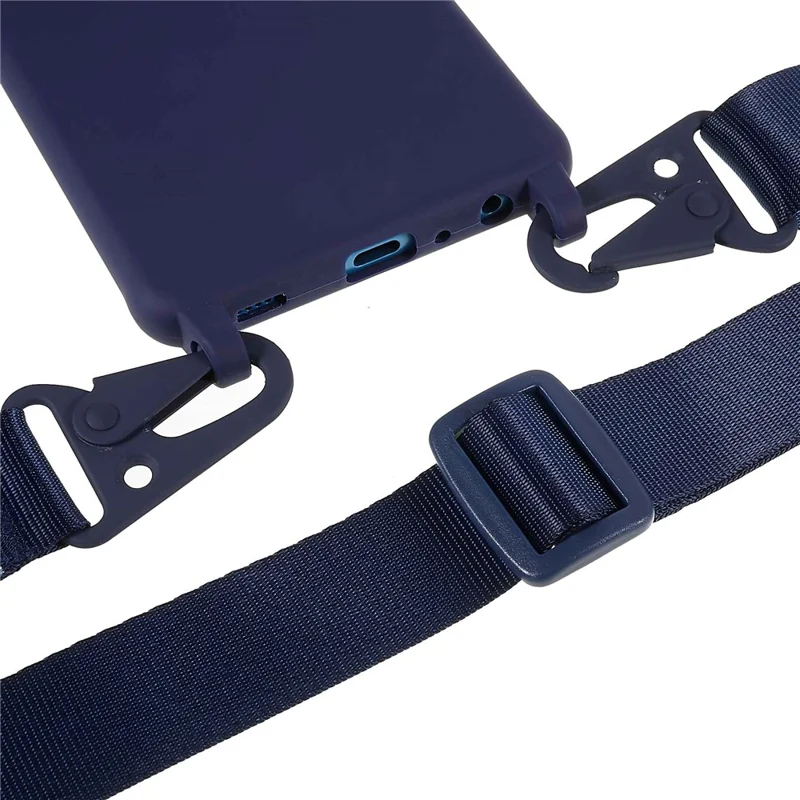 For Samsung Galaxy A53 5G Flexible Matte TPU Phone Cover with Wide Strap All-Round Protection Case - Dark Blue