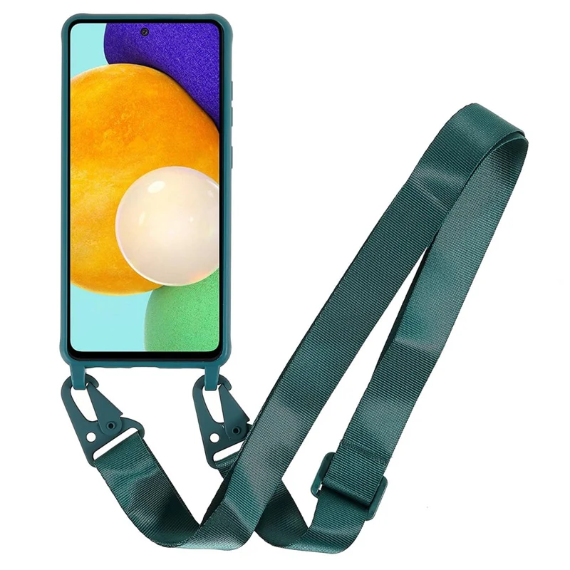 For Samsung Galaxy A53 5G Flexible Matte TPU Phone Cover with Wide Strap All-Round Protection Case - Dark Green