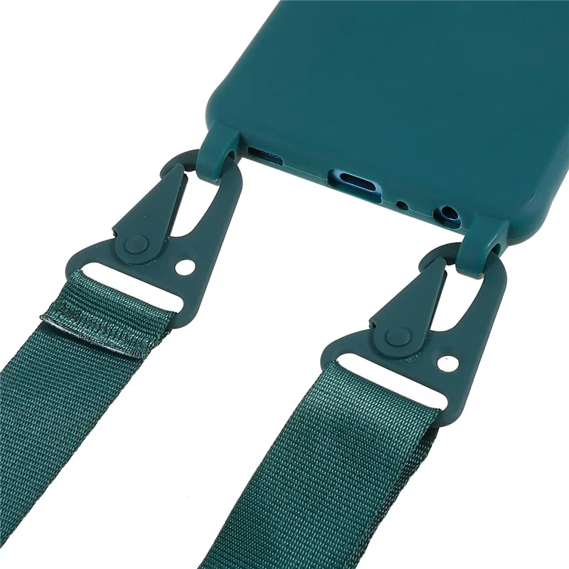 For Samsung Galaxy A53 5G Flexible Matte TPU Phone Cover with Wide Strap All-Round Protection Case - Dark Green
