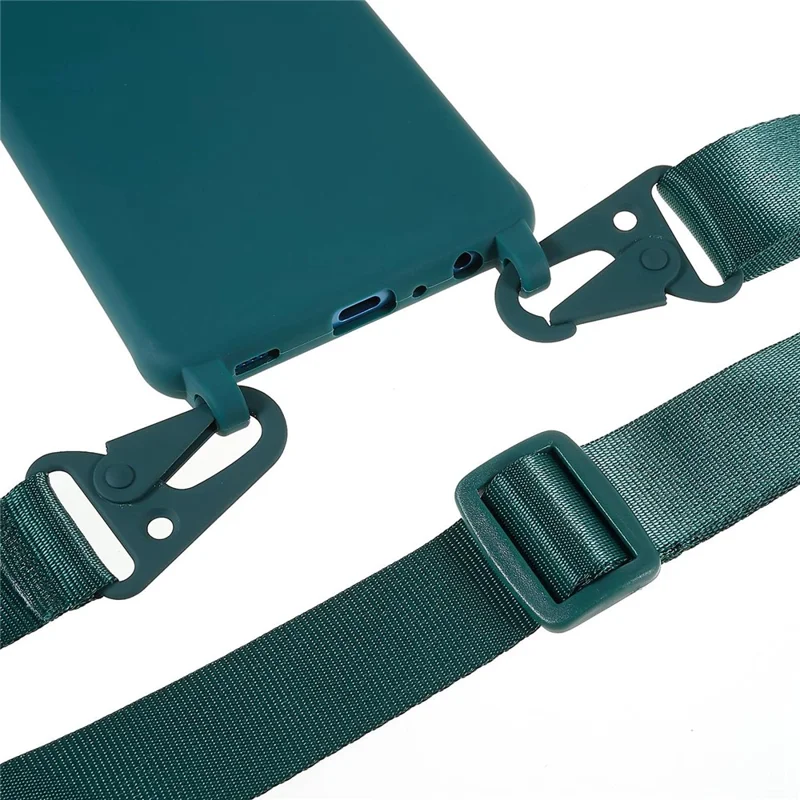 For Samsung Galaxy A53 5G Flexible Matte TPU Phone Cover with Wide Strap All-Round Protection Case - Dark Green