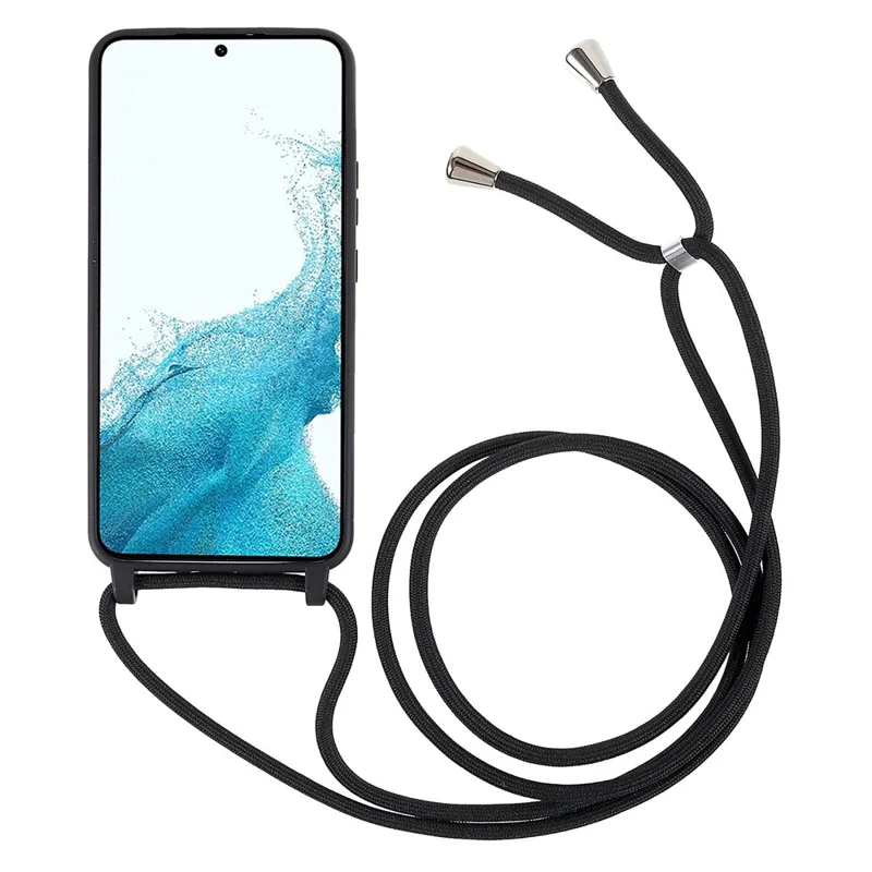 For Samsung Galaxy S22 5G Frosted Surface TPU Phone Cover All-Round Protection Flexible Case with Adjustable Thin Strap - Black