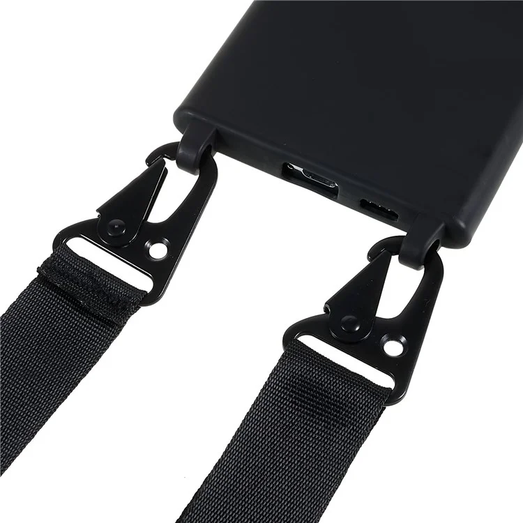 Soft Frosted Surface TPU Phone Cover for Samsung Galaxy S22 Ultra 5G, Anti-Collision Slim Back Case with Wide Strap - Black