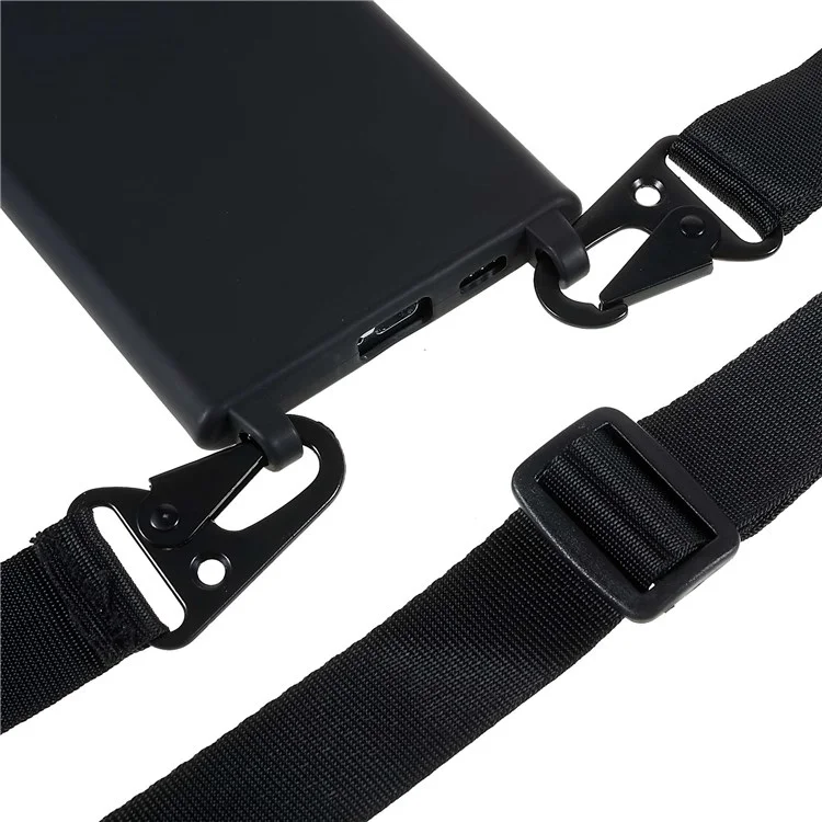 Soft Frosted Surface TPU Phone Cover for Samsung Galaxy S22 Ultra 5G, Anti-Collision Slim Back Case with Wide Strap - Black