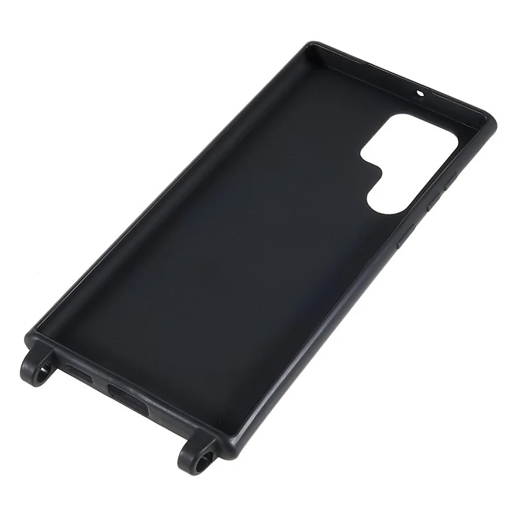 Soft Frosted Surface TPU Phone Cover for Samsung Galaxy S22 Ultra 5G, Anti-Collision Slim Back Case with Wide Strap - Black