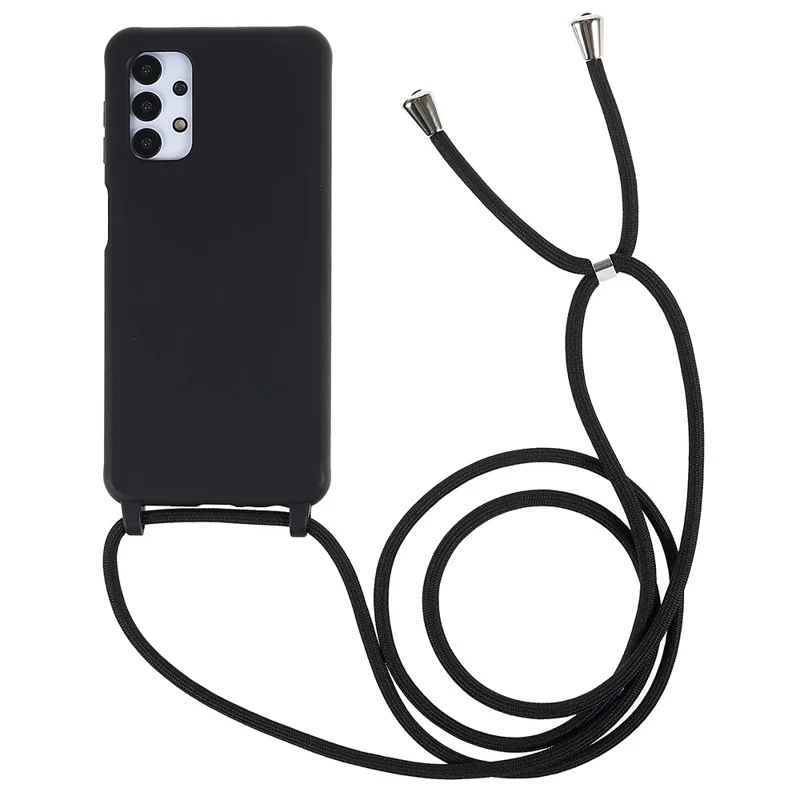 For Samsung Galaxy A13 5G / A04s 4G (164.7mm) Flexible TPU Shell Matte Finish Slim Profile Phone Protector with Adjustable Lanyard - Black