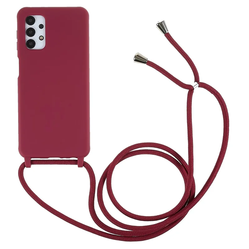 For Samsung Galaxy A13 5G / A04s 4G (164.7mm) Flexible TPU Shell Matte Finish Slim Profile Phone Protector with Adjustable Lanyard - Red