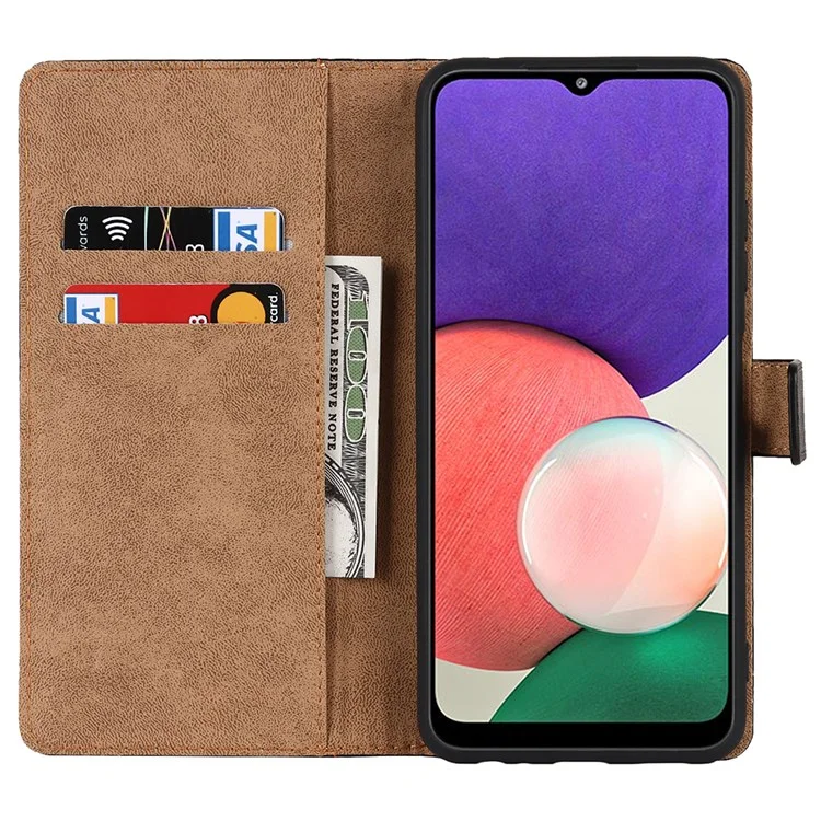 Étui de Téléphone en Cuir Authentique Pour Samsung Galaxy A22 5G (version Ue), Support de Portefeuille Anticroupement Anti-flip Flip Couvercle du Téléphone Coque de Téléphone