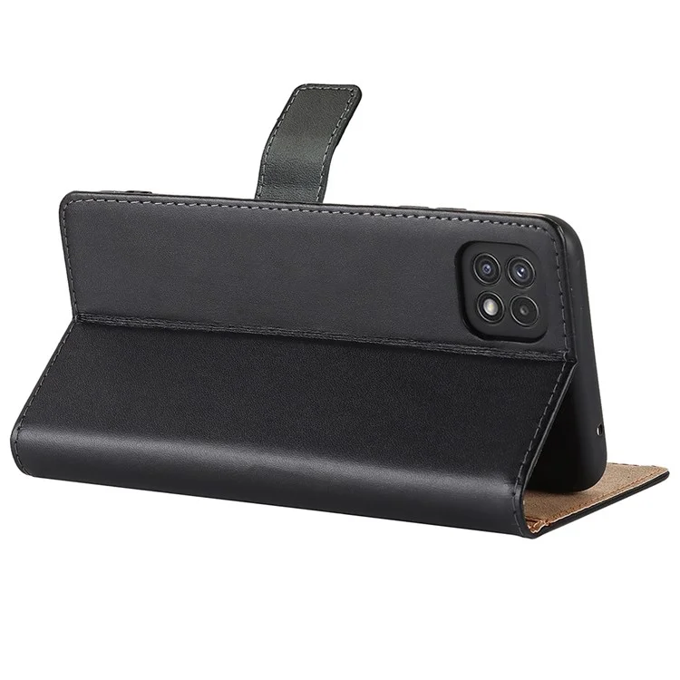 Étui de Téléphone en Cuir Authentique Pour Samsung Galaxy A22 5G (version Ue), Support de Portefeuille Anticroupement Anti-flip Flip Couvercle du Téléphone Coque de Téléphone