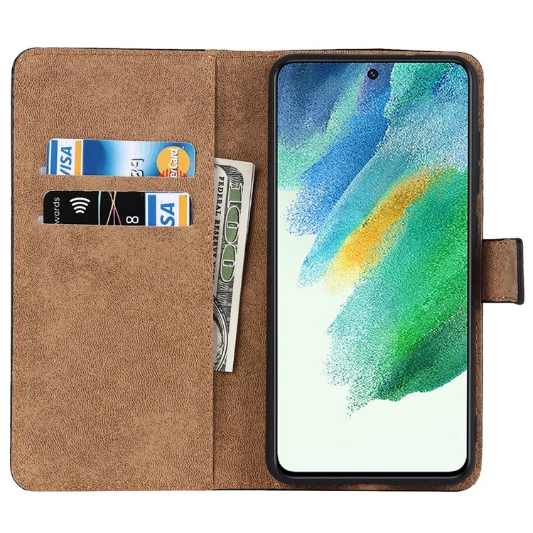 Для Samsung Galaxy S21 FE 5G Genuine Leather + TPU All-round Protection Phone Case with Wallet Stand