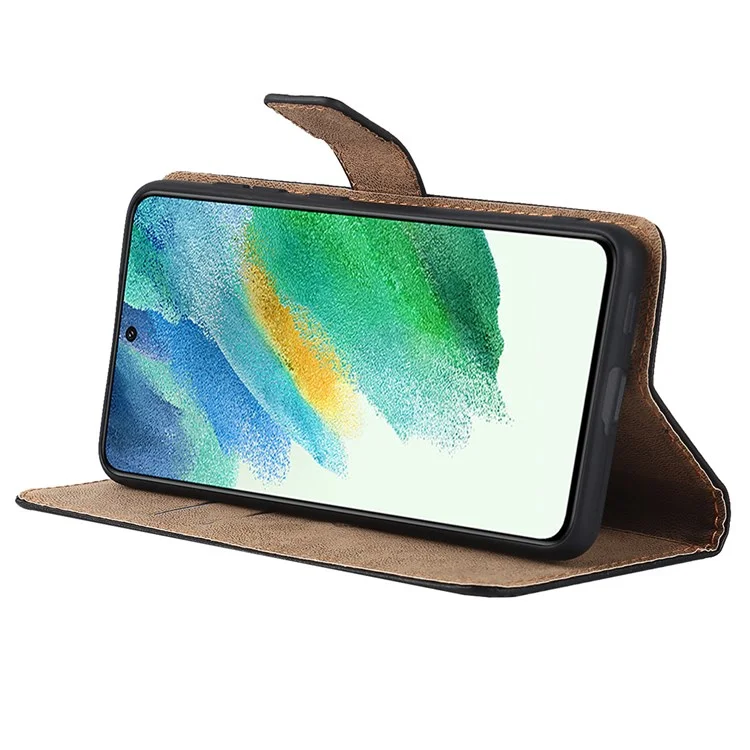 Для Samsung Galaxy S21 FE 5G Genuine Leather + TPU All-round Protection Phone Case with Wallet Stand