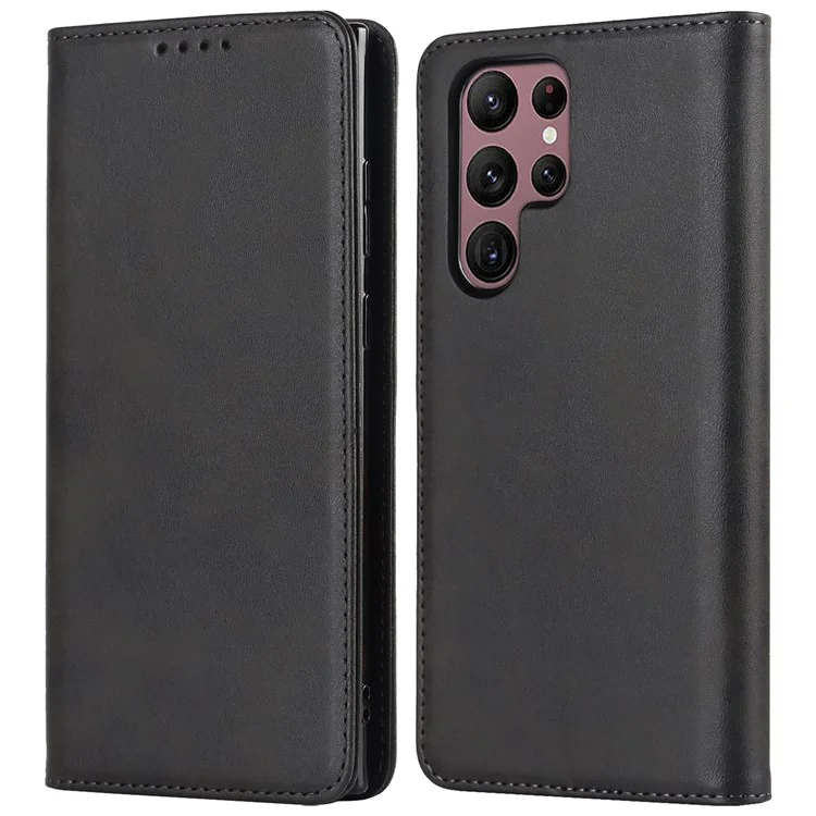 Caso de Couro PU Texturizado Para Samsung Galaxy S22 Ultra 5G, Stand Wallet Design Auto Fechamento Magnético Tampa - Preto