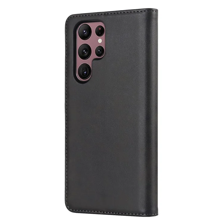 Caso de Couro PU Texturizado Para Samsung Galaxy S22 Ultra 5G, Stand Wallet Design Auto Fechamento Magnético Tampa - Preto