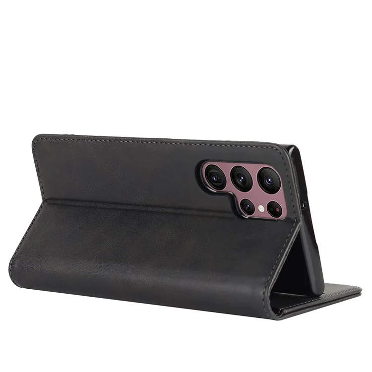 Caso de Couro PU Texturizado Para Samsung Galaxy S22 Ultra 5G, Stand Wallet Design Auto Fechamento Magnético Tampa - Preto