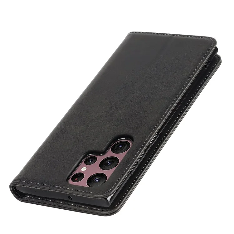 Caso de Couro PU Texturizado Para Samsung Galaxy S22 Ultra 5G, Stand Wallet Design Auto Fechamento Magnético Tampa - Preto