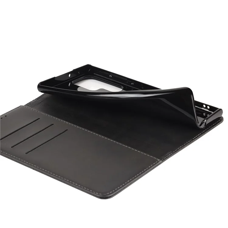 Caso de Couro PU Texturizado Para Samsung Galaxy S22 Ultra 5G, Stand Wallet Design Auto Fechamento Magnético Tampa - Preto