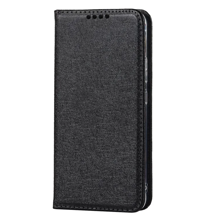 Para Samsung Galaxy S22+ 5G PU Cuero Textura de Seda Case Flip Folio Willet Cover Con Correa de Muñeca - Negro