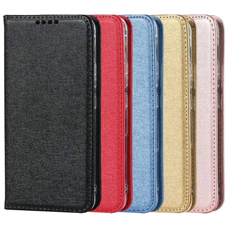 Para Samsung Galaxy S22+ 5G PU Cuero Textura de Seda Case Flip Folio Willet Cover Con Correa de Muñeca - Negro