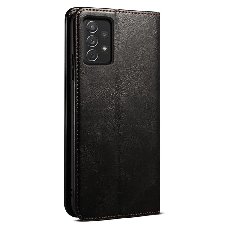 For Samsung Galaxy A23 4G / 5G (Global Version) Waxy Crazy Horse Texture Magnetic Auto-absorbed Leather Case Wallet Style Stand Book Shockproof TPU Inner Shell - Black