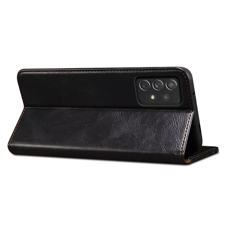 For Samsung Galaxy A23 4G / 5G (Global Version) Waxy Crazy Horse Texture Magnetic Auto-absorbed Leather Case Wallet Style Stand Book Shockproof TPU Inner Shell - Black