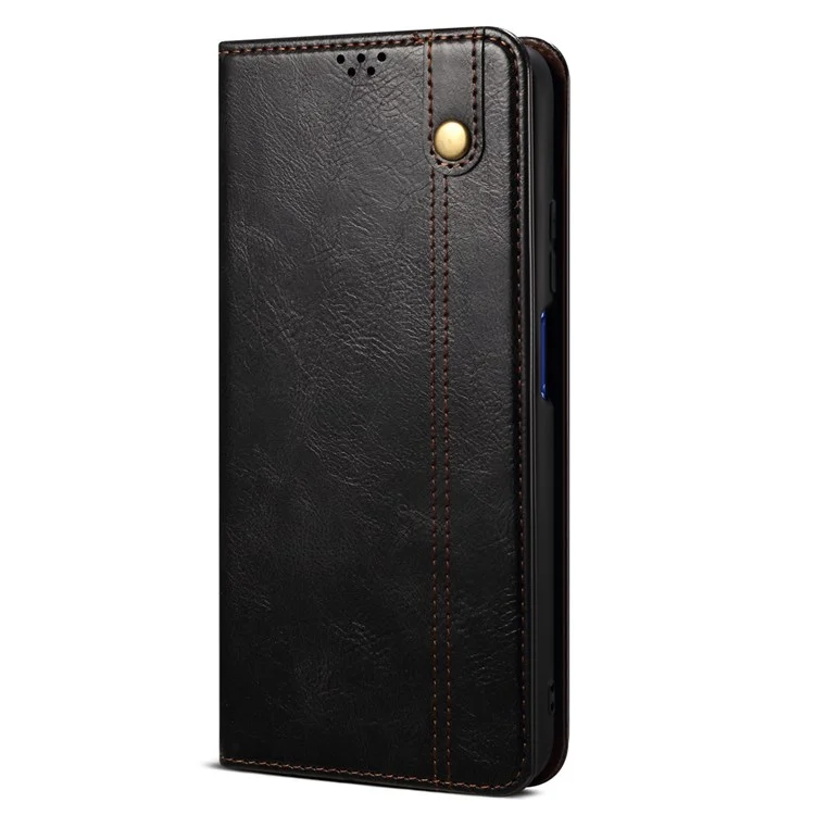 For Samsung Galaxy A23 4G / 5G (Global Version) Waxy Crazy Horse Texture Magnetic Auto-absorbed Leather Case Wallet Style Stand Book Shockproof TPU Inner Shell - Black