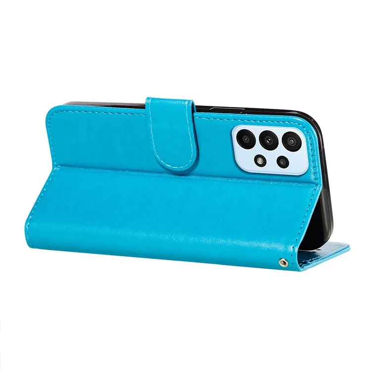 Per Samsung Galaxy A23 4G / 5G (Versione Globale) Custodia in Pelle PU Opaca Chiusura Magnetica Protezione Completa Flip Stand Wallet Case - Blu