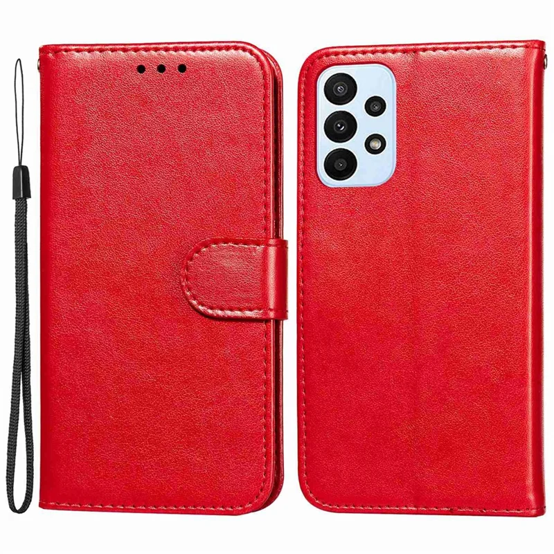 Til Samsung Galaxy A23 4G / 5G (Global Version) Ensfarvet PU-læderdæksel med magnetlås, fuld beskyttelse, flipstand, wallet-case - Rød