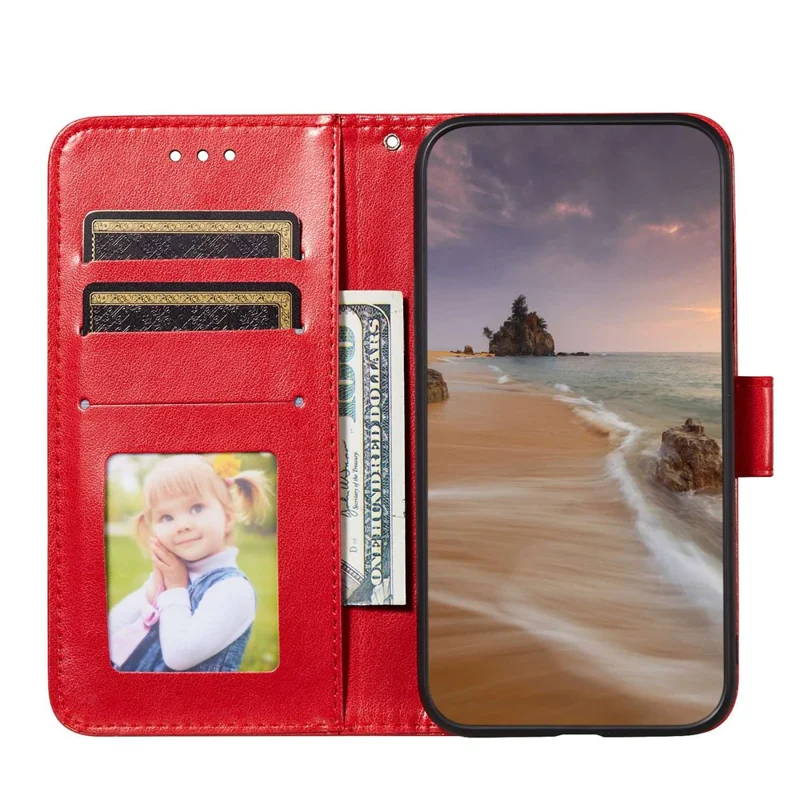 Til Samsung Galaxy A23 4G / 5G (Global Version) Ensfarvet PU-læderdæksel med magnetlås, fuld beskyttelse, flipstand, wallet-case - Rød