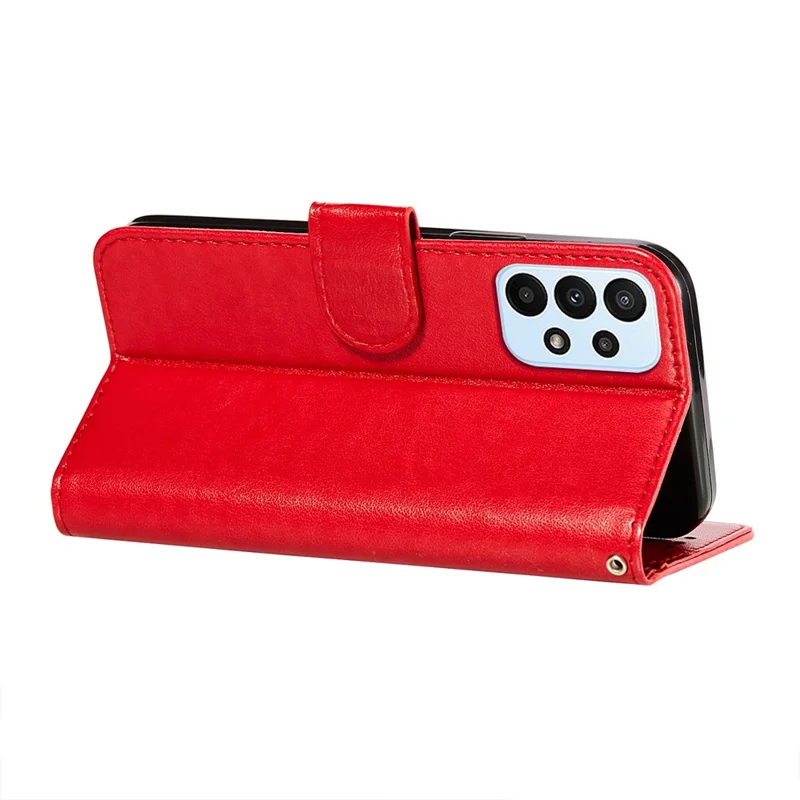 Til Samsung Galaxy A23 4G / 5G (Global Version) Ensfarvet PU-læderdæksel med magnetlås, fuld beskyttelse, flipstand, wallet-case - Rød
