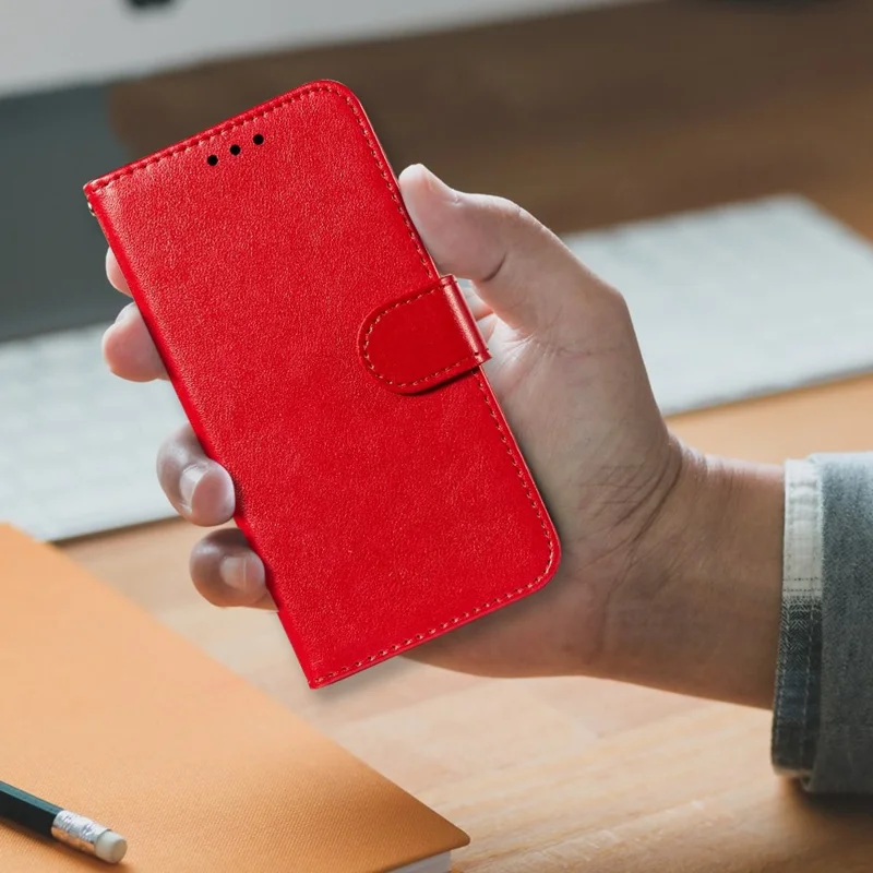 Til Samsung Galaxy A23 4G / 5G (Global Version) Ensfarvet PU-læderdæksel med magnetlås, fuld beskyttelse, flipstand, wallet-case - Rød