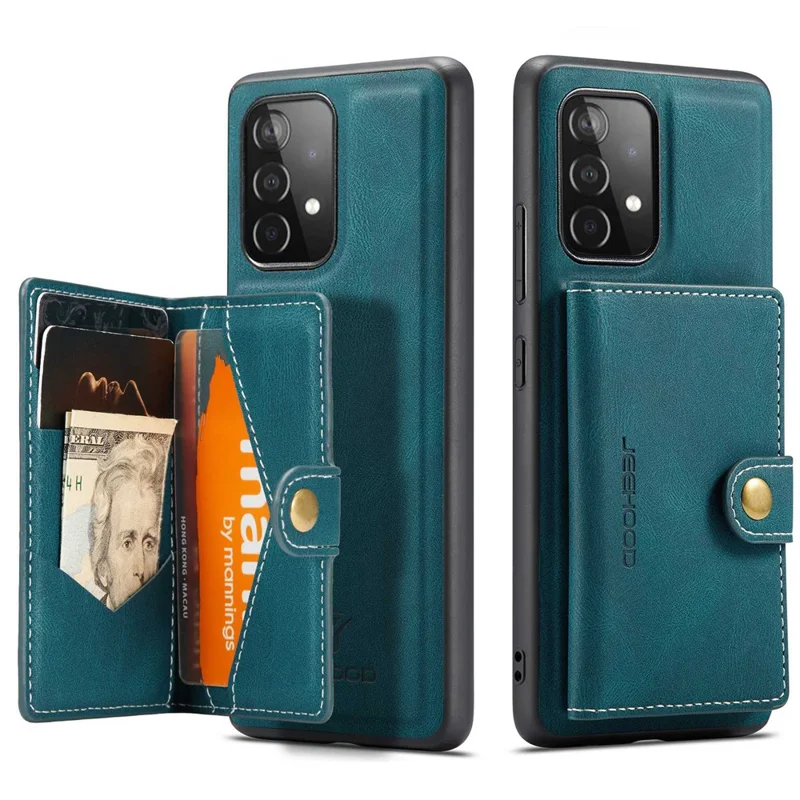 JEEHOOD For Samsung Galaxy A53 5G Shell Detachable 2-in-1 Wallet Kickstand Design Leather Coated TPU Phone Case - Green