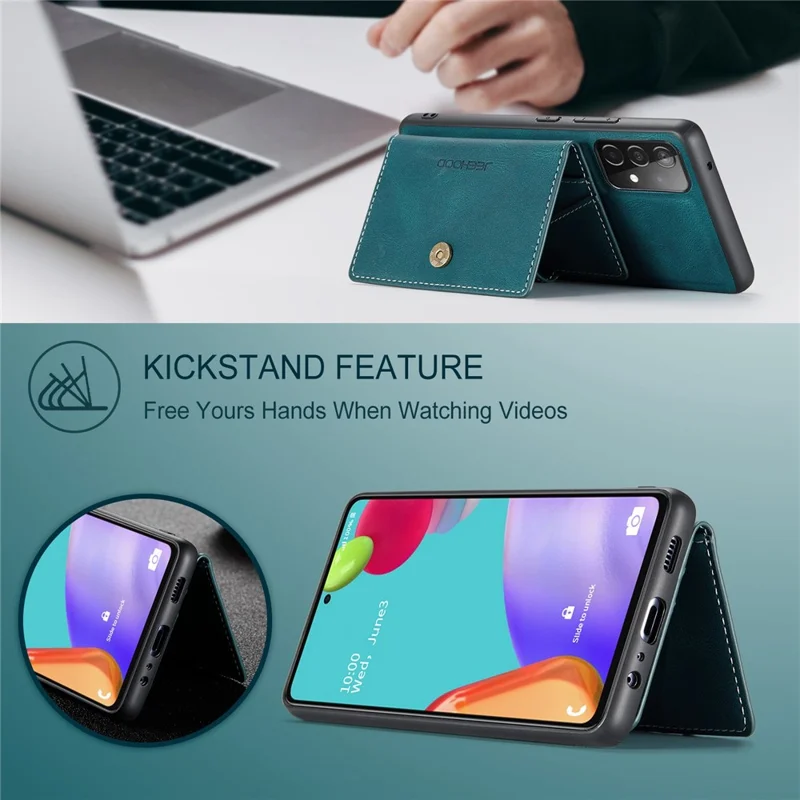 JEEHOOD For Samsung Galaxy A53 5G Shell Detachable 2-in-1 Wallet Kickstand Design Leather Coated TPU Phone Case - Green