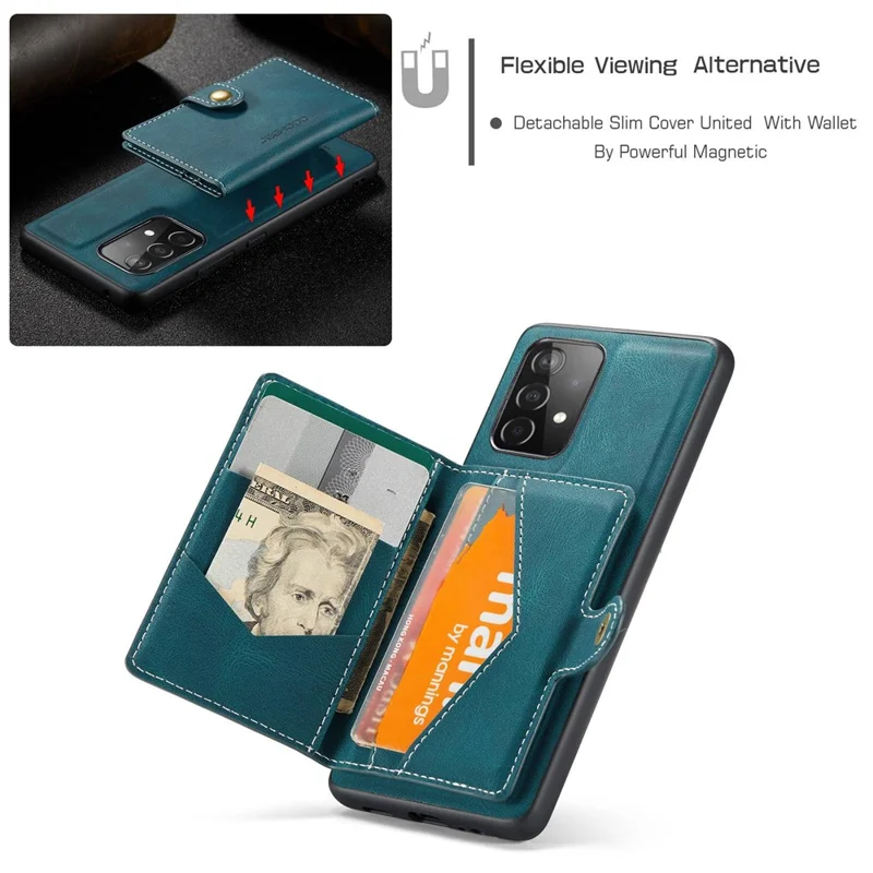 JEEHOOD For Samsung Galaxy A53 5G Shell Detachable 2-in-1 Wallet Kickstand Design Leather Coated TPU Phone Case - Green