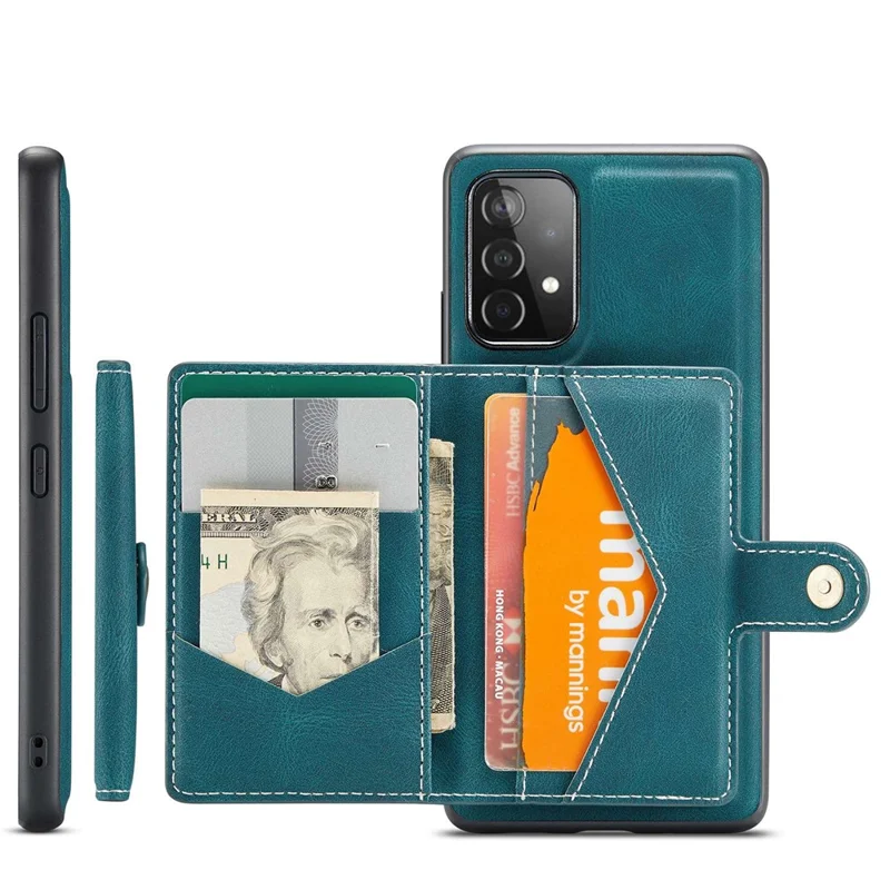 JEEHOOD For Samsung Galaxy A53 5G Shell Detachable 2-in-1 Wallet Kickstand Design Leather Coated TPU Phone Case - Green