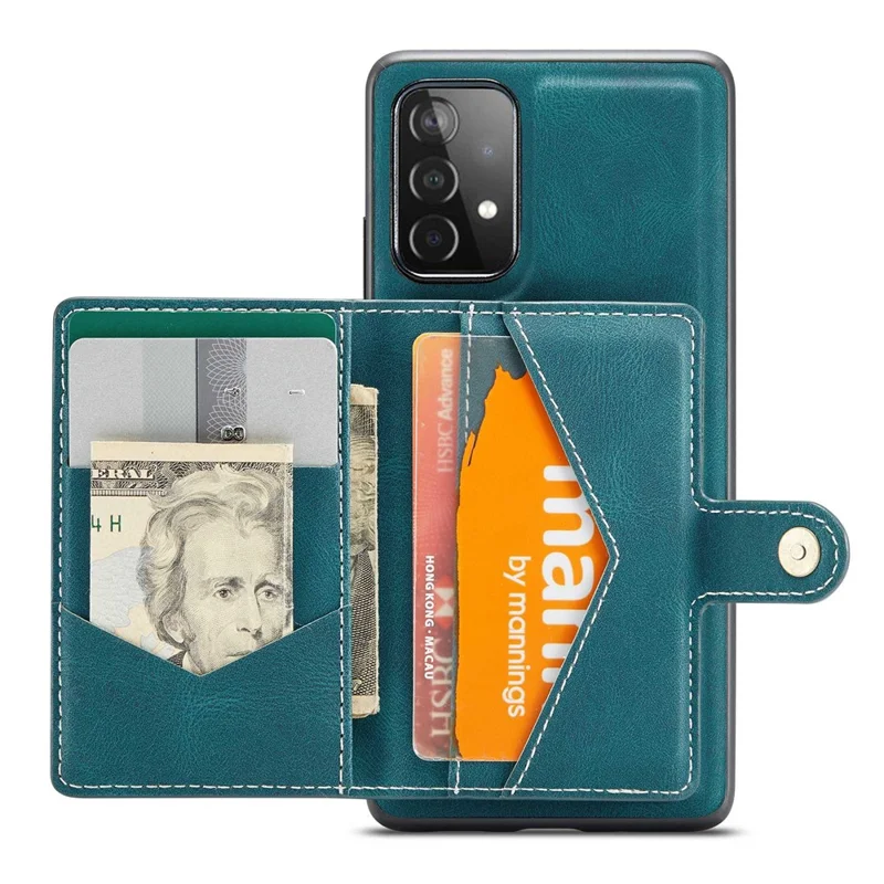JEEHOOD For Samsung Galaxy A53 5G Shell Detachable 2-in-1 Wallet Kickstand Design Leather Coated TPU Phone Case - Green