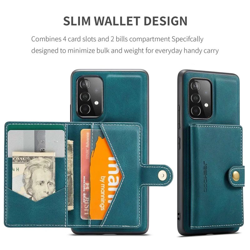 JEEHOOD For Samsung Galaxy A53 5G Shell Detachable 2-in-1 Wallet Kickstand Design Leather Coated TPU Phone Case - Green