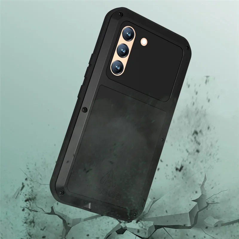 LOVE MEI per Samsung Galaxy S22 5G Custodia per telefono in silicone + metallo con pellicola in vetro temperato - Nero