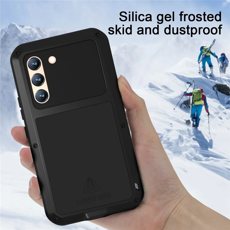 LOVE MEI per Samsung Galaxy S22 5G Custodia per telefono in silicone + metallo con pellicola in vetro temperato - Nero