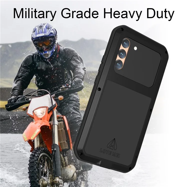 Amor MEI Case de Teléfono a Prueba de Choque Para Samsung Galaxy S22+ 5G Anti-Drop Scratch Scratch Metal Silicona Case Con Protector de Pantalla de Vidrio Templado - Plata