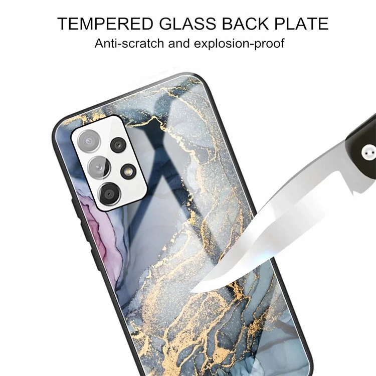 Para o Samsung Galaxy A13 4G Vidro Temperado + Capa de Telefone Híbrida de TPU com Padrão de Mármore Anti-arranhões Anti-queda - Estilo F