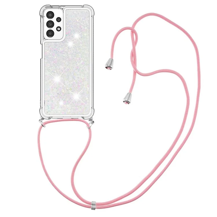 For Samsung Galaxy A13 4G TPU Case Quicksand Design Phone Cover with Lanyard - Laser / Hearts