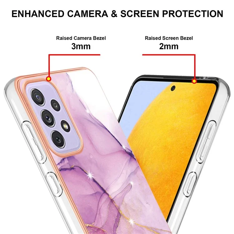 For Samsung Galaxy A13 4G TPU Case with IMD Marble Pattern Electroplated Back Cover - Purple 001