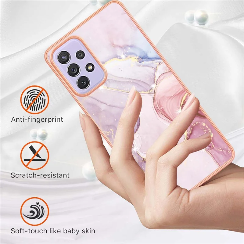 For Samsung Galaxy A13 4G TPU Case with IMD Marble Pattern Electroplated Back Cover - Rose Gold 005